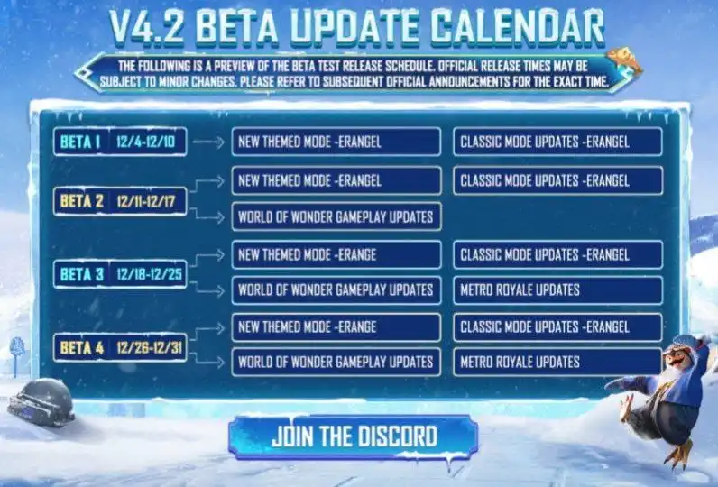 Beta PUBG Mobile 4.2 update calendar
